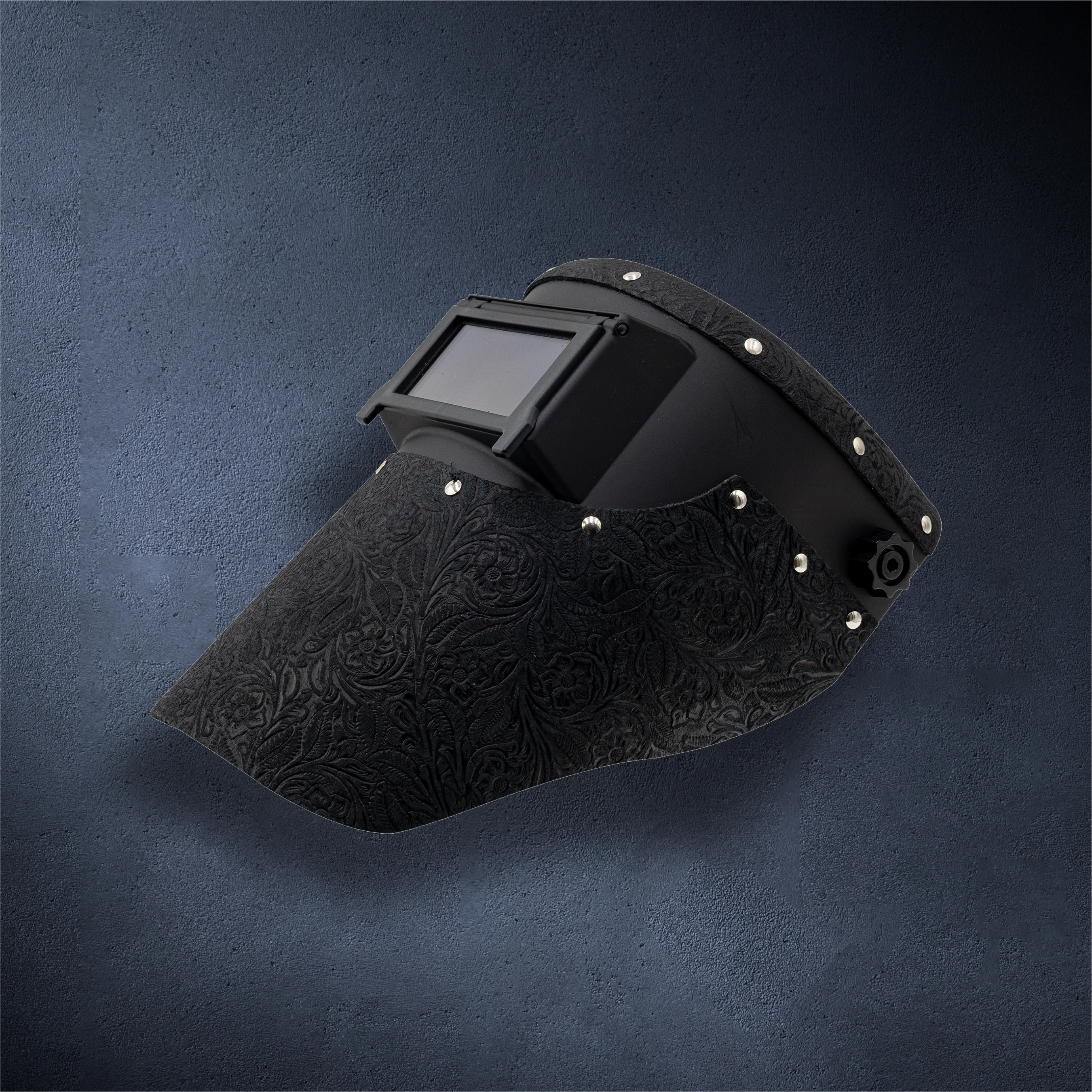 Outlaw Leather- Slimline Welding Hood - Black Floral Suede